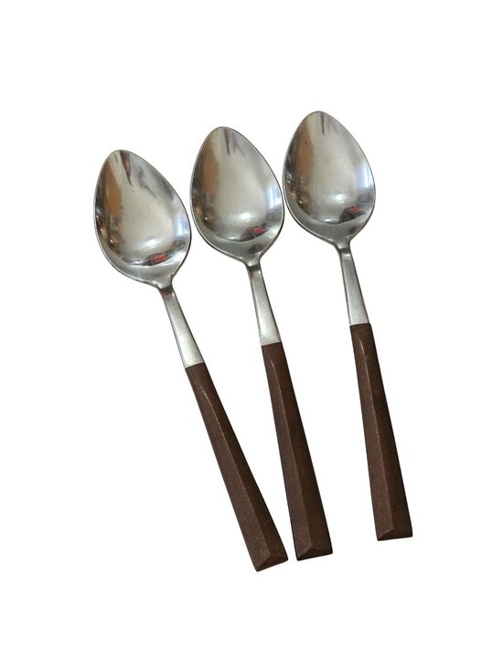 Ecko Other - 3 Woodwind Soup Spoon 7.5" wood-like handle vtg midcentury boho mixed material m